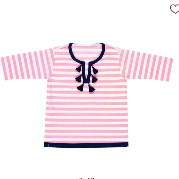 PBK POTTERY BARN KIDS Bright Pink Stripe Tassel Baby Tunic Swim Cover Up 12-18m - Picture 1 of 10